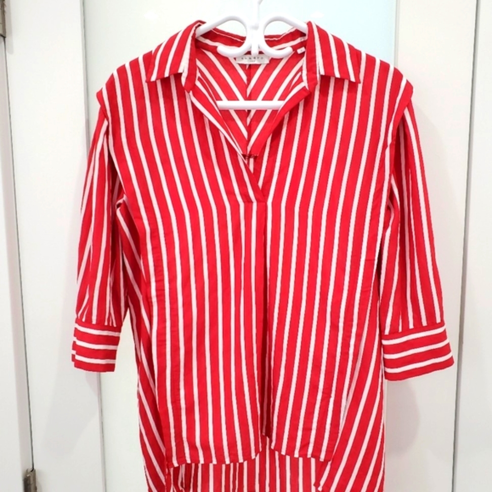 Womens Sandro Cherie Striped Puff-Sleeve Top